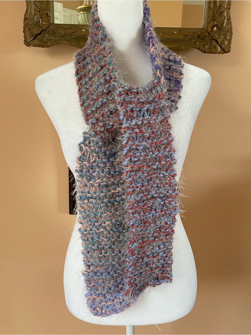Handcrafted Whimsical Multicolor Fuzzy Knit Wrap Fun Scarf 4” x 58”